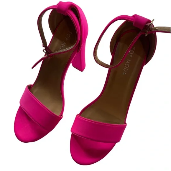 Hot pink chunky 4.5  heel,Ankle strap,Open toe, size 7, New - Picture 2 of 11